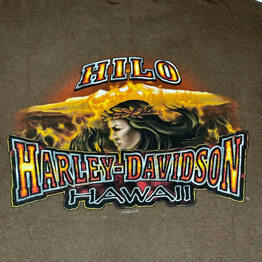 Harley-Davidson Hilo Hawaii T-Shirt Mens 2XL Brown Hanes Beefy-T 2007 Made USA